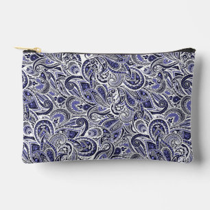 Cute blue white paisley patterns design accessory pouch