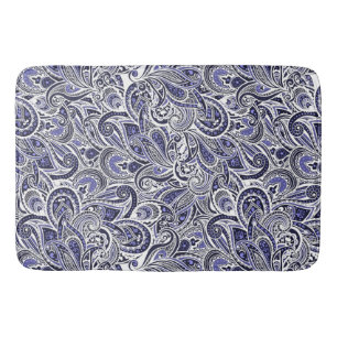 Cute blue white paisley patterns design bath mat