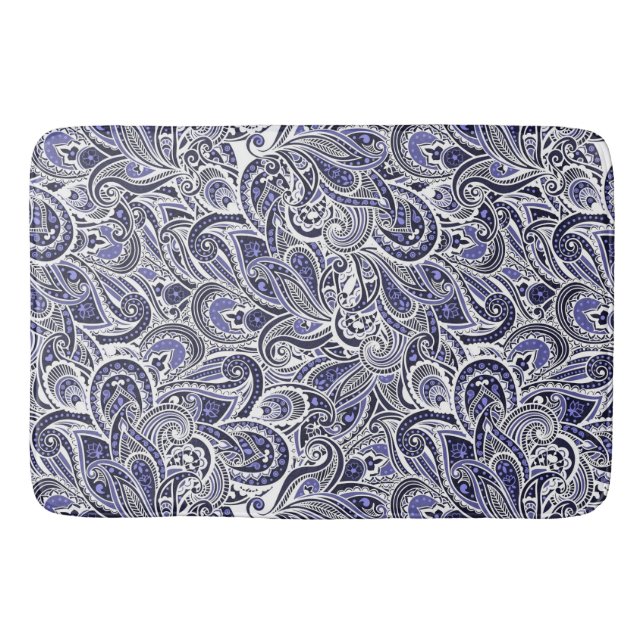 Cute blue white paisley patterns design bath mat (Front)