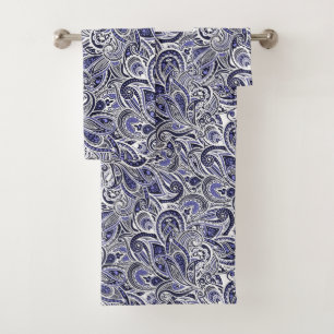 Cute blue white paisley patterns design bath towel set