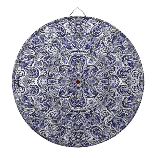 Cute blue white paisley patterns design dartboard (Front)