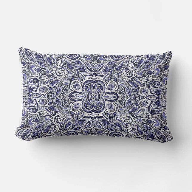 Cute blue white paisley patterns design lumbar cushion (Front)