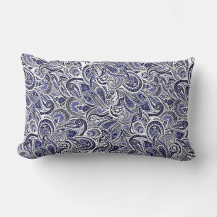 Cute blue white paisley patterns design lumbar cushion