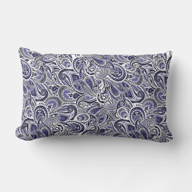 Cute blue white paisley patterns design lumbar cushion (Front)