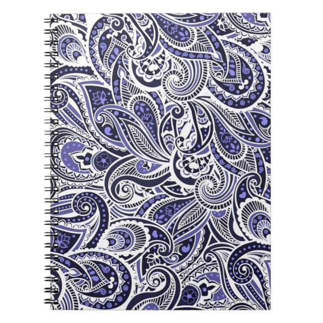Cute blue white paisley patterns design notebook (Front)