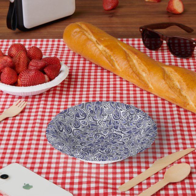 Cute blue white paisley patterns design paper plate (Picnic)