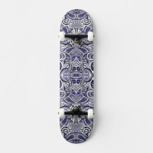 Cute blue white paisley patterns design skateboard