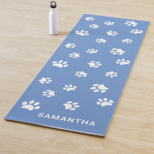 Cute Blue White Paw Prints Custom Yoga Mat