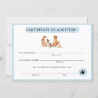 Cute Blue & White Puppy Adoption Certificate
