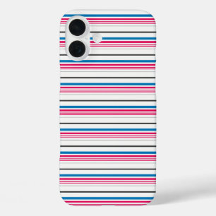 Cute blue white stripes iPhone 16 plus case
