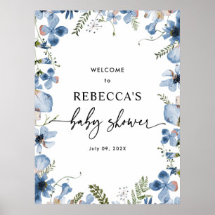 Cute Blue Wildflowers Baby Shower Welcome Posters