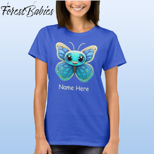 Cute Blue Wildlife Butterfly Kid's Cartoon Graphic T-Shirt