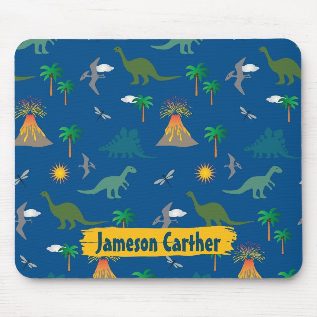Cute Blue Wildlife Dinosaur Pattern Personalised Mouse Pad (Front)