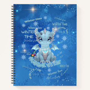 Cute Blue Winter Dragon – Magical Snowflake Notebook