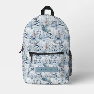 Cute Blue Winter fairy Customizable Name  Printed Backpack