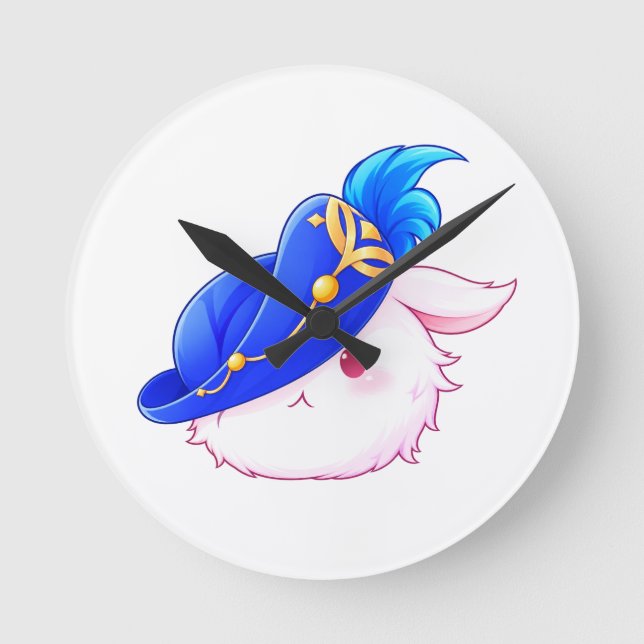 Cute Blue Wizard Bunny Sticker Round Clock (Front)