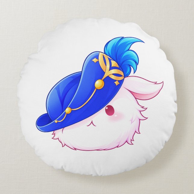 Cute Blue Wizard Bunny Sticker Round Cushion (Front)