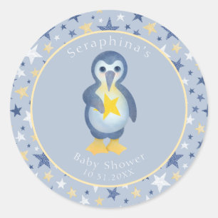 Cute Blue Yellow Baby Penguin Baby Shower Classic Round Sticker