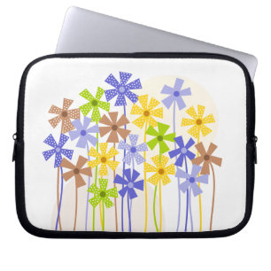 Cute blue yellow brown simple flowers drawing laptop sleeve
