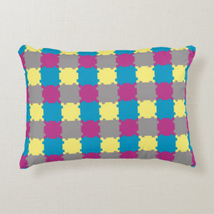 Cute Blue Yellow Purple Grey Puzzle Like Pattern  Decorative Cushion