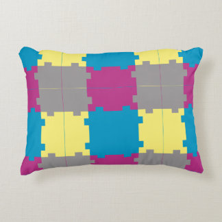 Cute Blue Yellow Purple Grey Puzzle Like Pattern Decorative Cushion