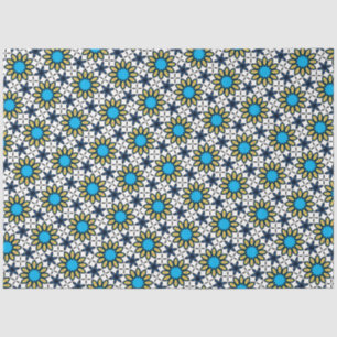 Cute Blue & Yellow Seamless Floral Pattern Tissue Paper
