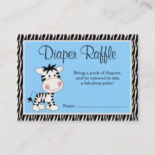 Cute Blue Zebra Baby Shower Diaper Raffle Enclosure Card