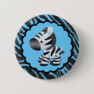 Cute Blue Zebra & Glitter Animal Print 6 Cm Round Badge