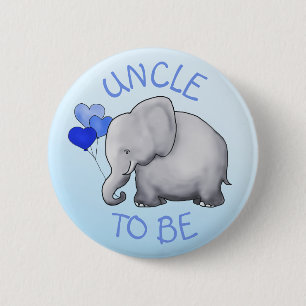 Cute BlueBalloon Elephant Baby Shower Uncle-to-Be 6 Cm Round Badge