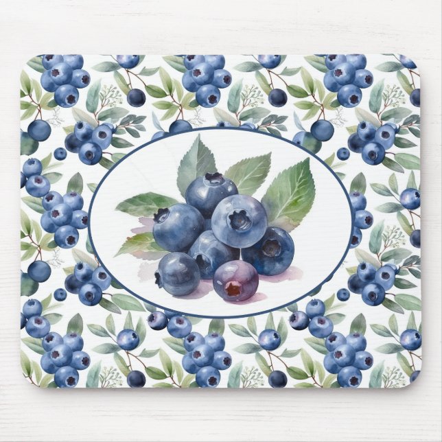 Cute Blueberries Watercolor Mouse Pad (Front)