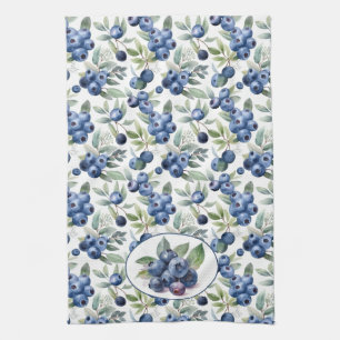 Cute Blueberries Watercolor Tea Towel