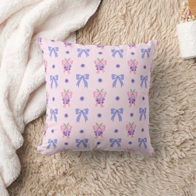 Cute Blueberry & Bow Pattern Throw Pillow (Blanket)