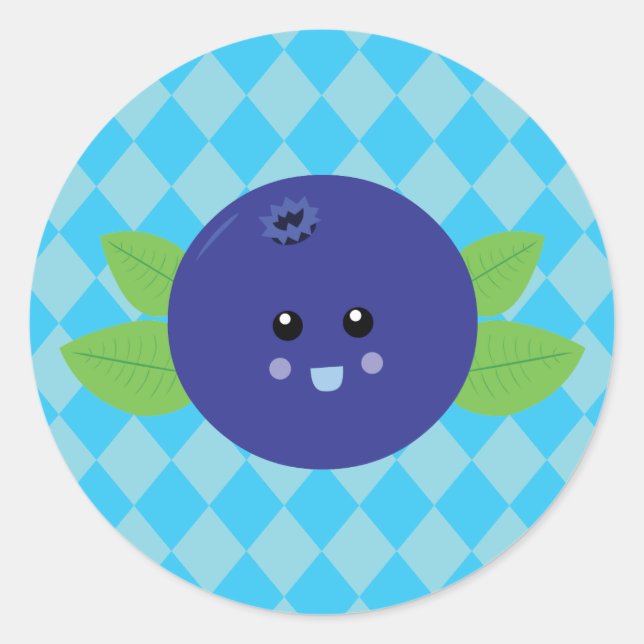 Cute Blueberry Classic Round Sticker (Front)