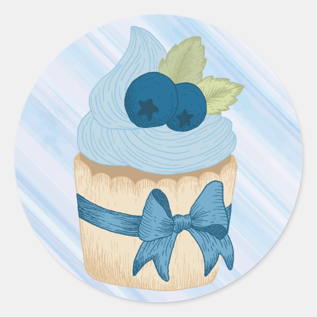 Cute Blueberry Cupcake Birthday Celebration  Classic Round Sticker (Front)