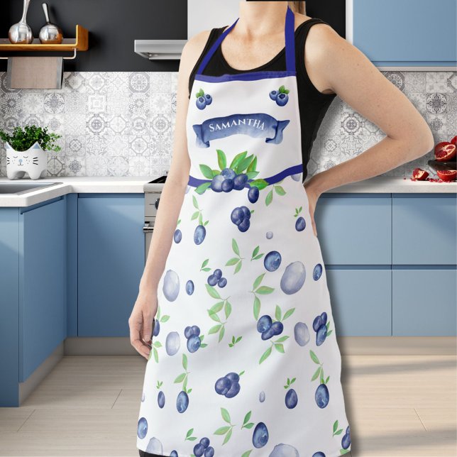 Cute Blueberry Fruit Design Personalised Name  Apron (Creator Uploaded)