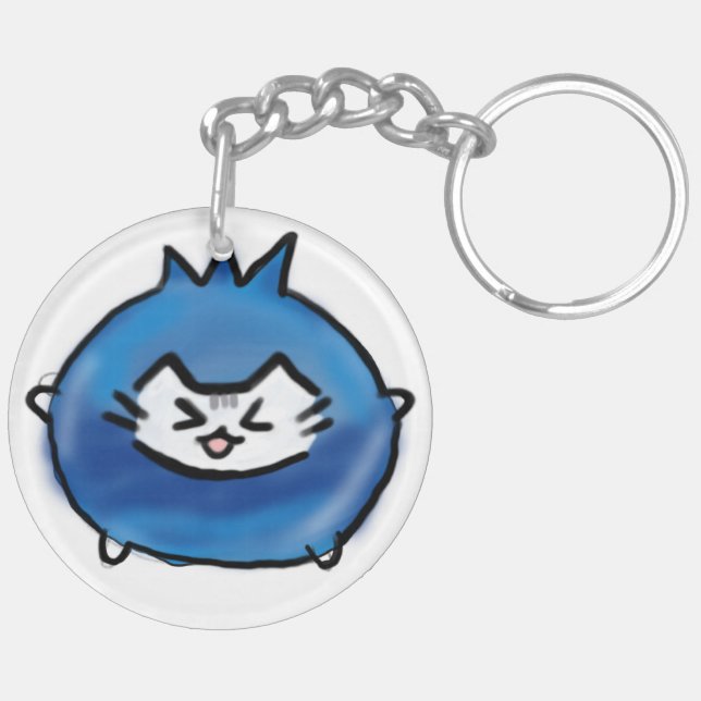 Cute blueberry hand drawn cat key ring (Back Right)