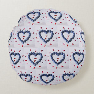 Cute blueberry hearts round cushion