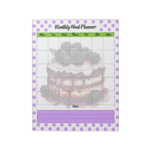 Cute Blueberry Monthly Meal Plan Notepad
