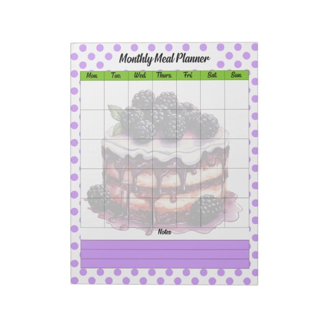 Cute Blueberry Monthly Meal Plan Notepad (Rotated)