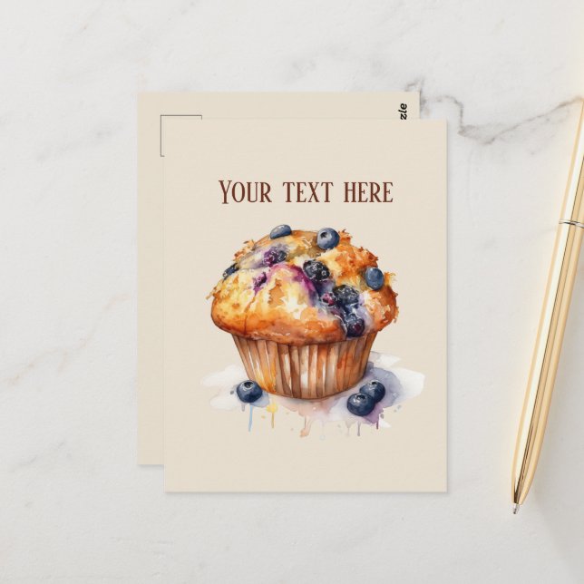 Cute blueberry muffin add text postcard (Front/Back In Situ)
