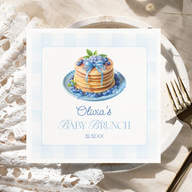 Cute Blueberry Pancake Baby Brunch Baby Shower Napkin (Creator Uploaded)
