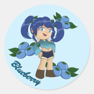 Cute Blueberry Theme Chibi with Blueberries Classic Round Sticker