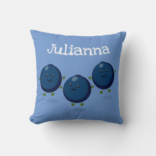 Cute blueberry trio cartoon illustration cushion