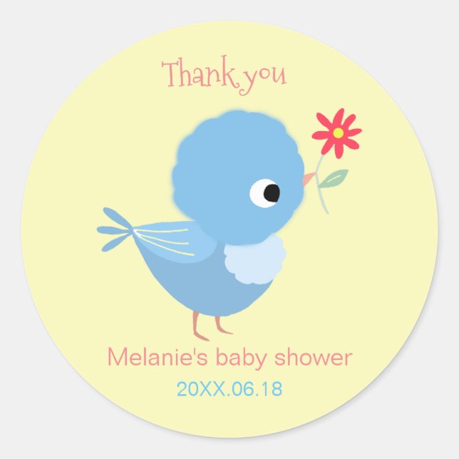 Cute Bluebird Baby Shower Birthday Party Favor Classic Round Sticker (Front)