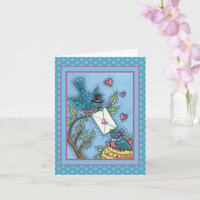 CUTE BLUEBIRD SWEETHEARTS, LOVE BIRD VALENTINE CARD (Orchid)