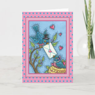 CUTE BLUEBIRD SWEETHEARTS, LOVE BIRD VALENTINE HOLIDAY CARD