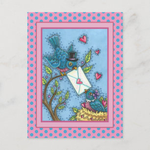 CUTE BLUEBIRD SWEETHEARTS, LOVE BIRD VALENTINE HOLIDAY POSTCARD