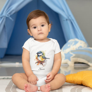 Cute Bluetit on a Branch, custom Baby Bodysuit