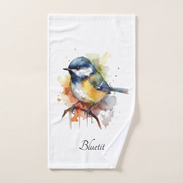 Cute Bluetit on a Branch, custom Bath Towel Set (Hand Towel)