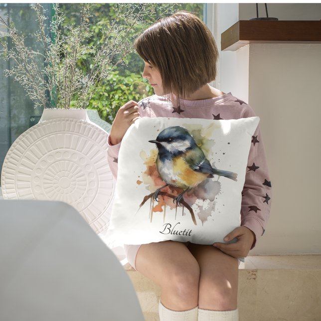 Cute Bluetit on a Branch, custom Cushion (Creator Uploaded)